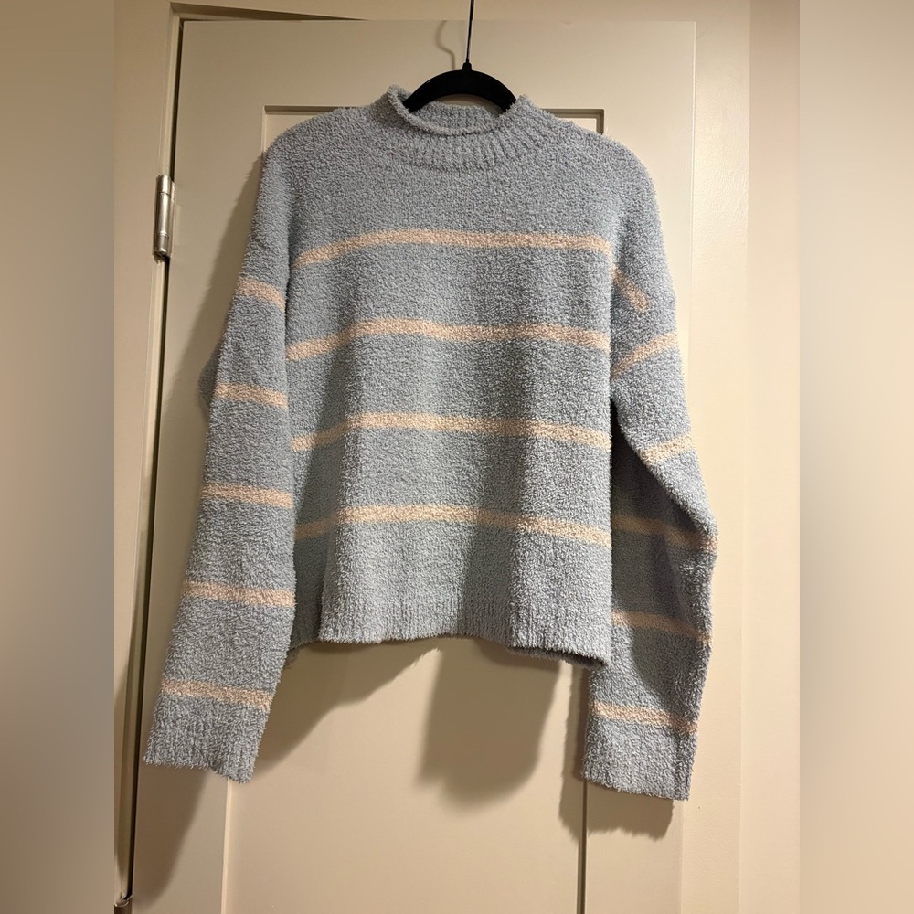 Altar’d State Blue and Cream Striped Mock Neck Sweater Size S
